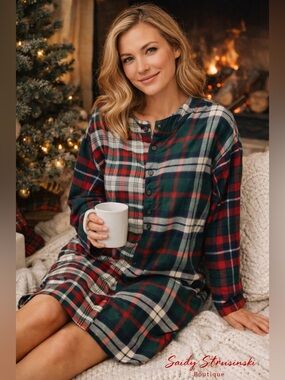 Vintage 90s GAP Plaid Flannel Nightshirt | Holiday Red Green Y2K Size XL